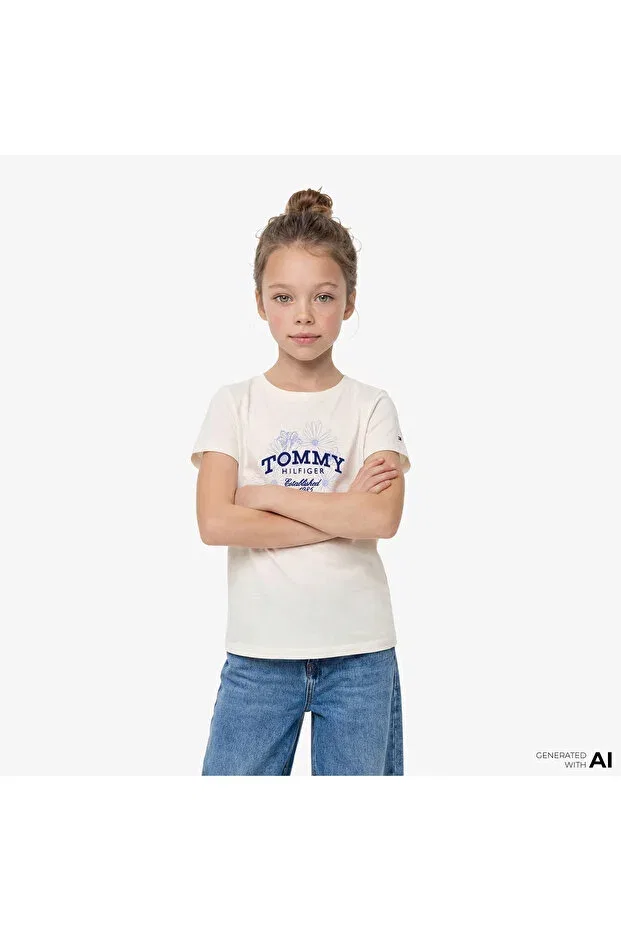 Детская футболка для девочек хлопковая Flower Kids Tommy Hilfiger, White