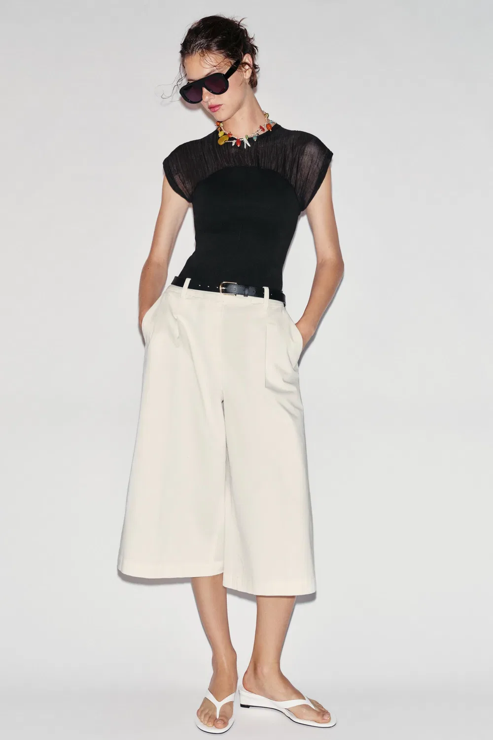 Контрастный вязаный топ ZARA, Black