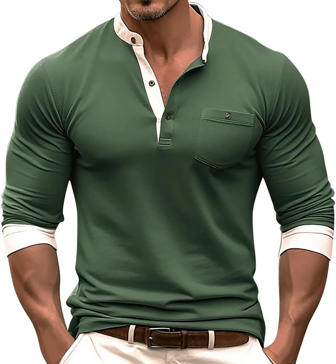 Мужская рубашка-поло с длинным рукавом Color Block Generic, Green