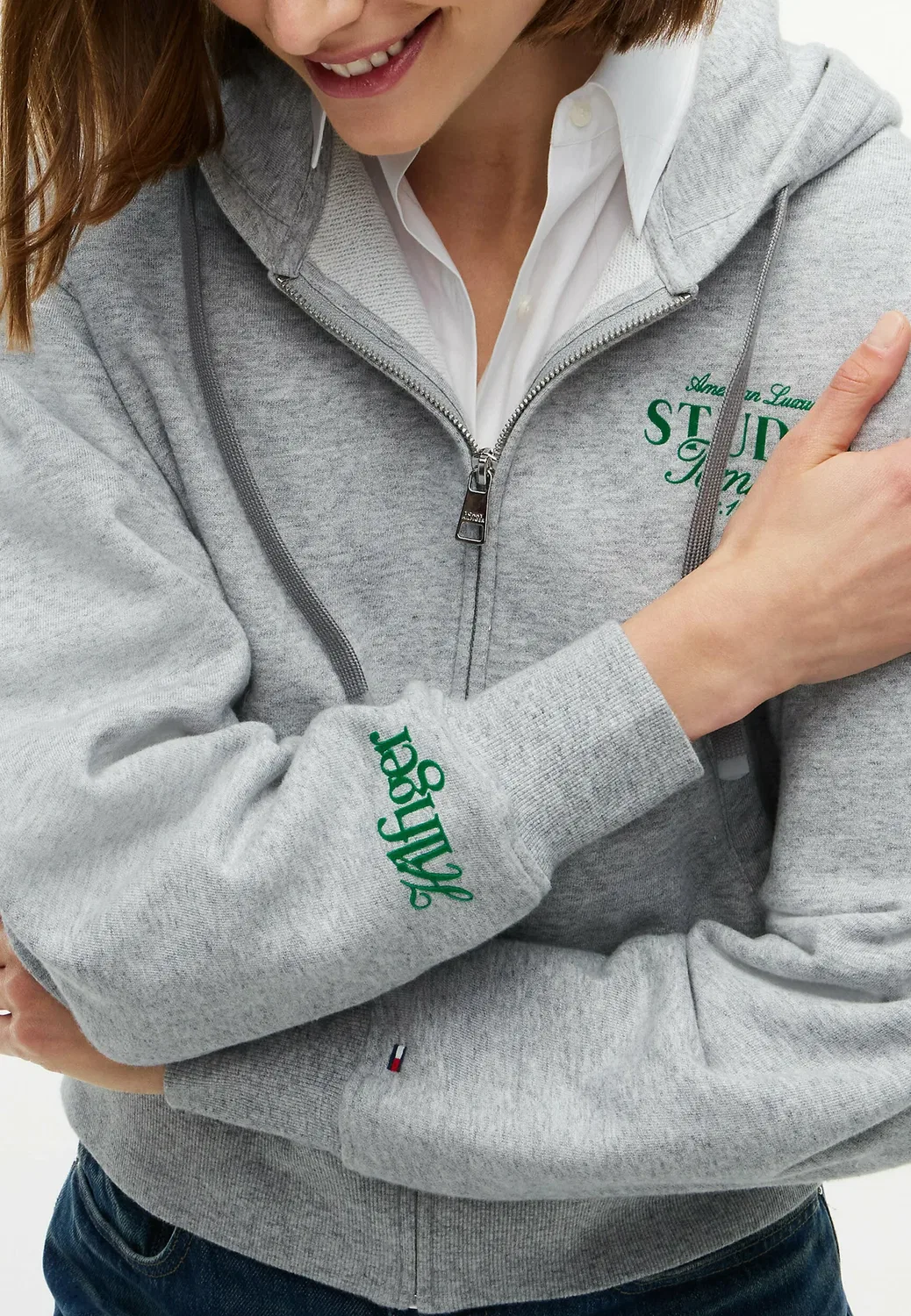 Толстовка с капюшоном на молнии и логотипом, свободного кроя Tommy Hilfiger, Light Grey Htr — фото 4