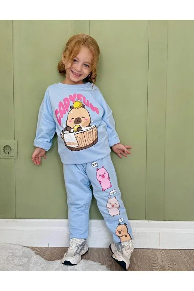 Детский спортивный комплект с принтом Capybara printed blue tracksuit set Armess, Blue