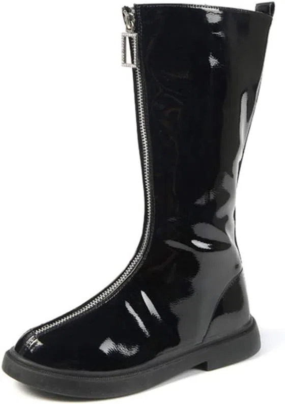 Детские сапоги для девочек с молнией Dayiss Fashion Girl's Waterproof Front Zipper Tall Riding Boots DAYISS, Black