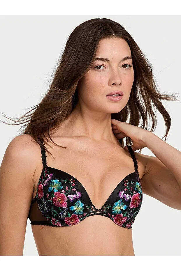 Женский бюстгальтер с вышивкой push-up Victoria'S Secret, Black Floral