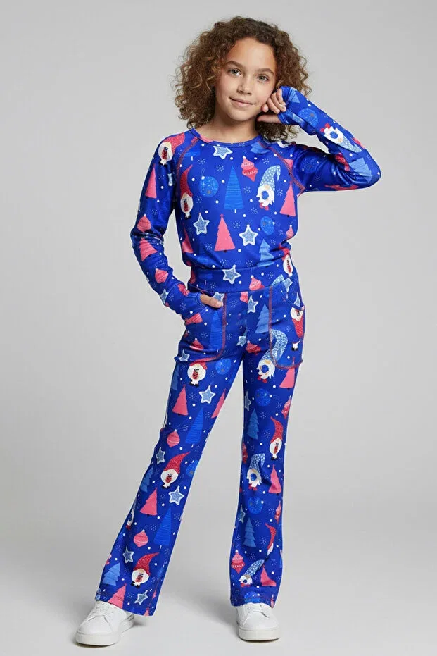 Детские леггинсы для девочек с принтом Merrywear New Year Printed Flared Colorinas, Sax Blue — фото 2