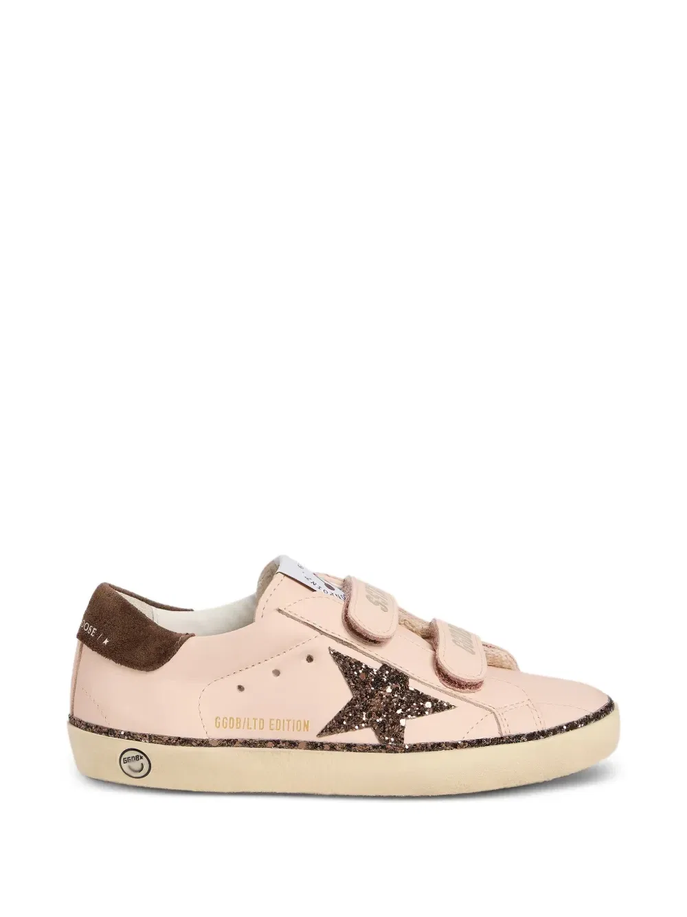 Кроссовки Bonpoint X Golden Goose Oldschool на липучках со звездой с блестками, розовый — фото 2