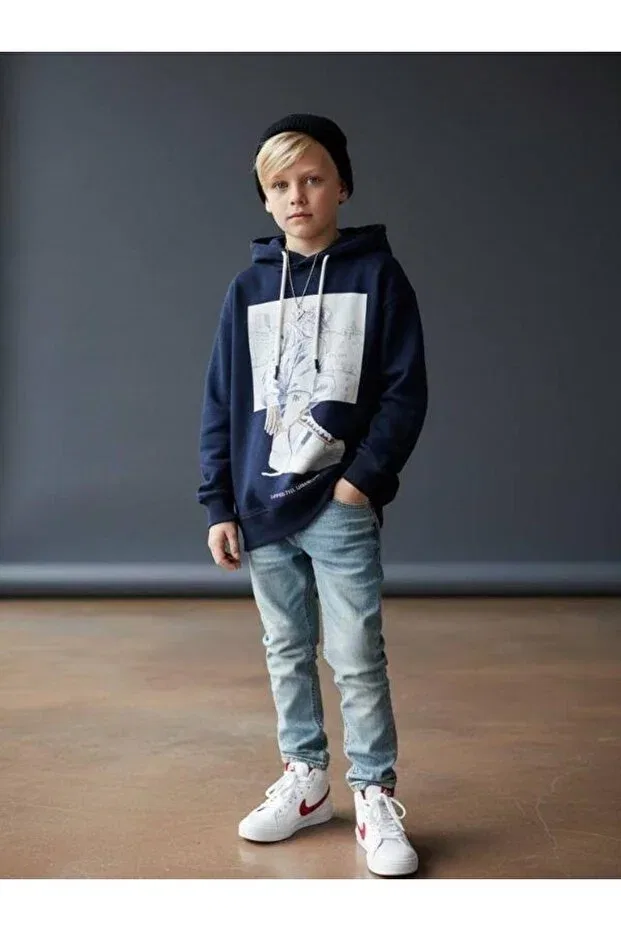 Детское худи для мальчиков с принтом Zekids, Navy Blue — фото 4
