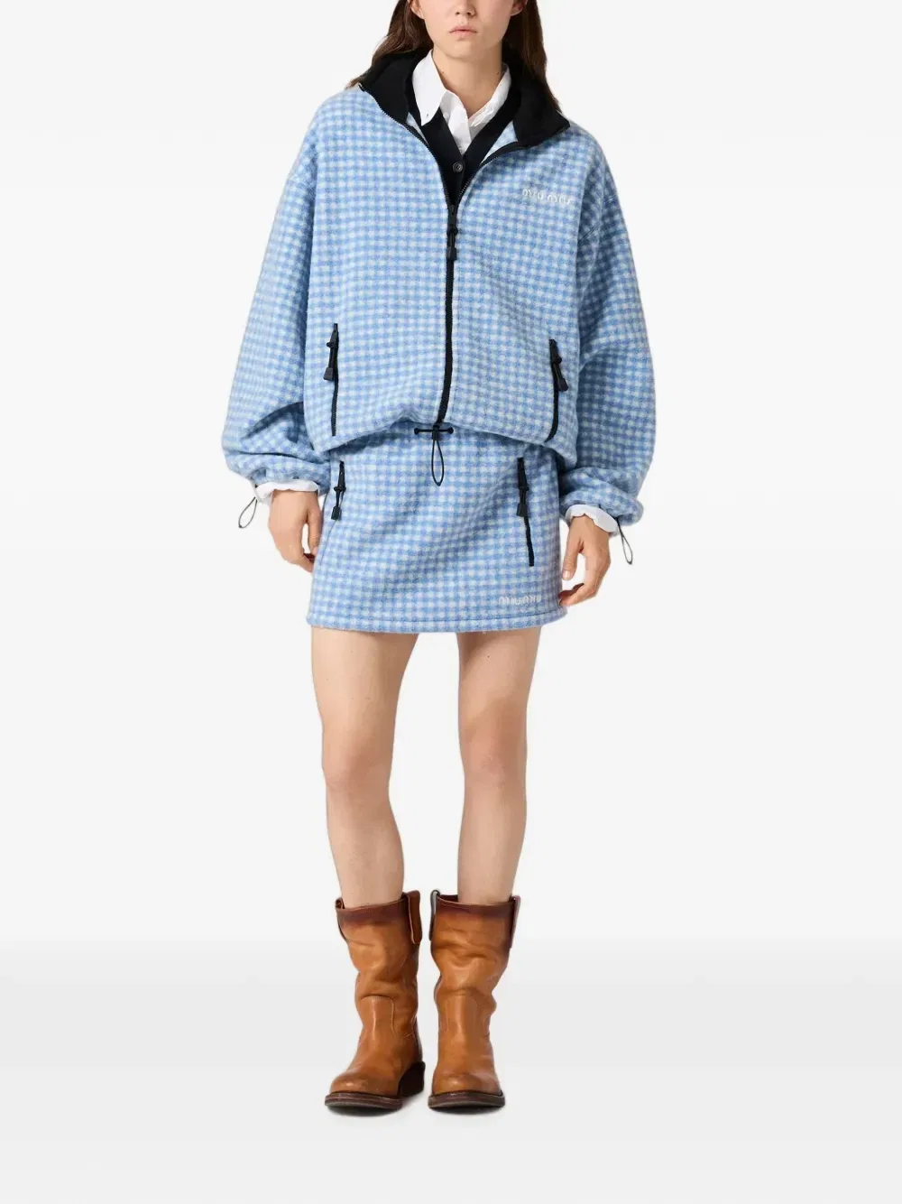 Флисовая куртка в клетку гингем Miu Miu, синий — фото 2
