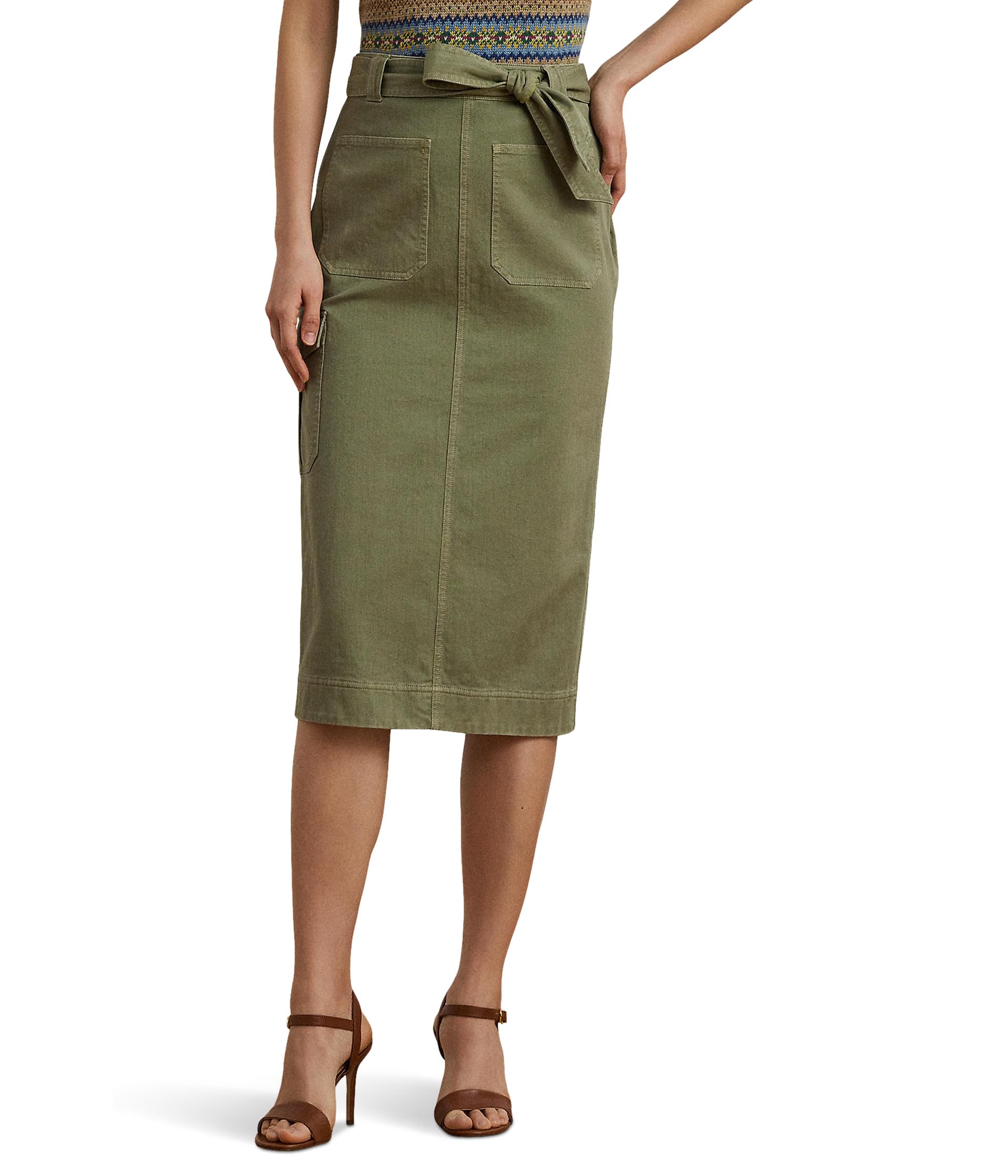 

Юбка Lauren Ralph Lauren Belted Cotton Twill Pencil Skirt, цвет Sage Green
