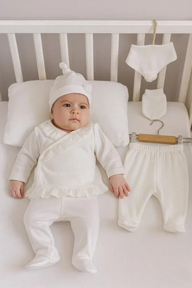 Детский комплект боди для новорожденных хлопковый Scalloped natural lux Cherub Baby, Ecru