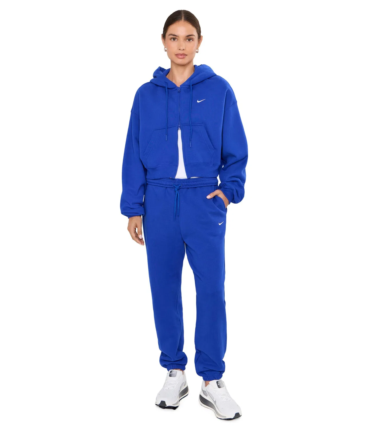 Укороченная толстовка Studio Fleece средней плотности на молнии. Nike, Old Royal/Sail — фото 2