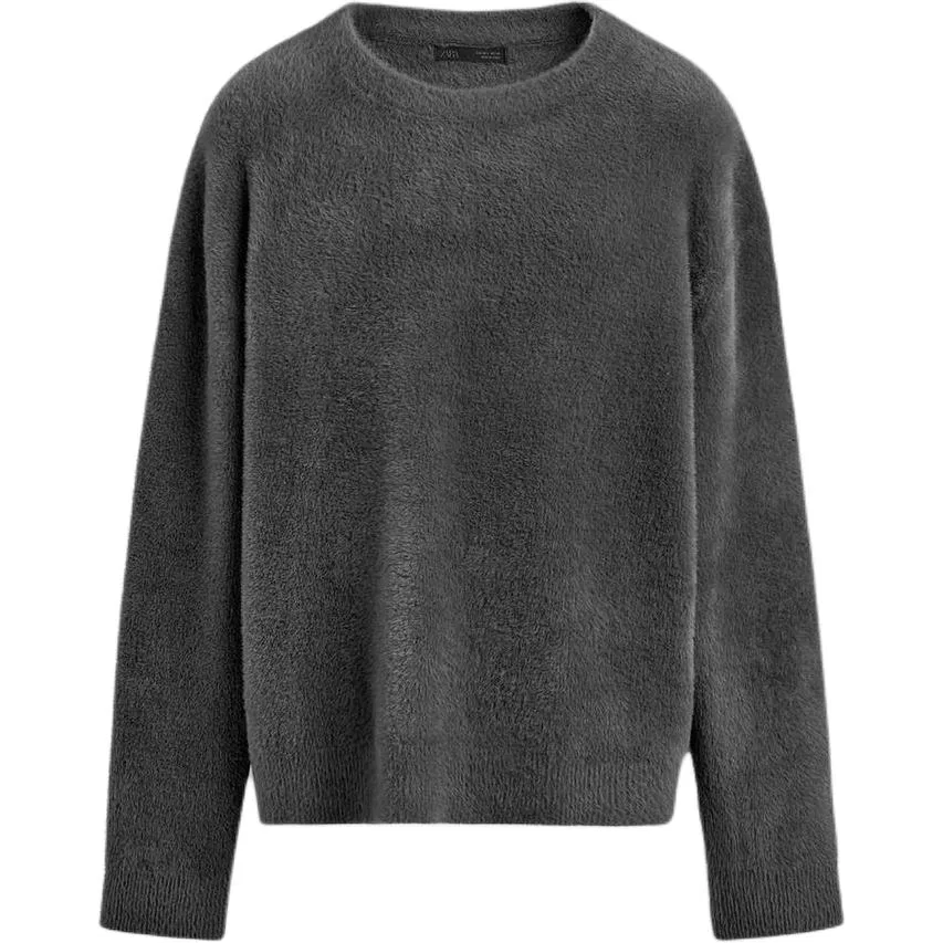 Мужской свитер с круглым вырезом, серый, ZARA, Gray