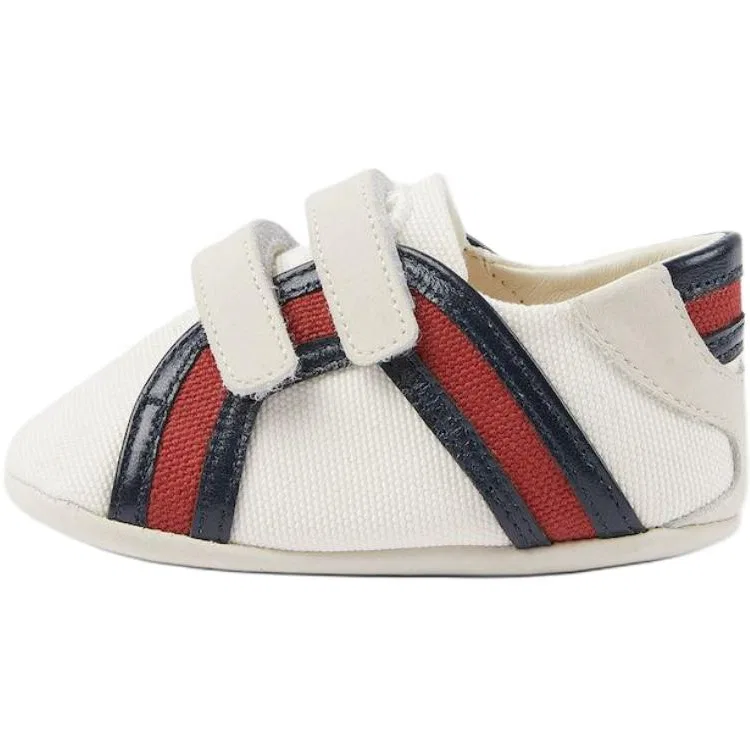 Детские кеды из хлопкового холста с оригинальной коробкой The House Canvas Low Top Pre Walking Baby Shoes GUCCI, белый