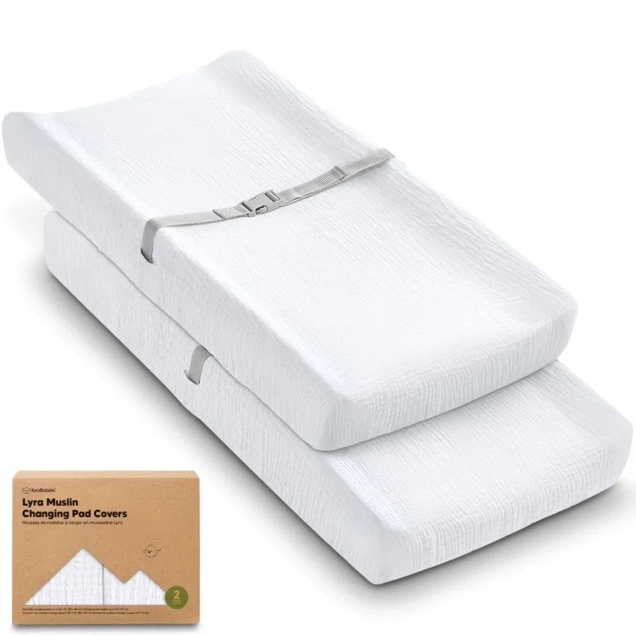 Детский чехол для пеленального столика с муслиновым плетением Lyra Muslin KeaBabies, Soft White