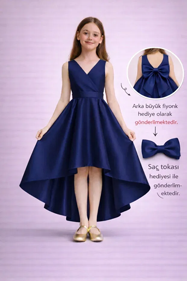 Детское вечернее платье для девочек сатиновое Miço Kids, Navy Blue