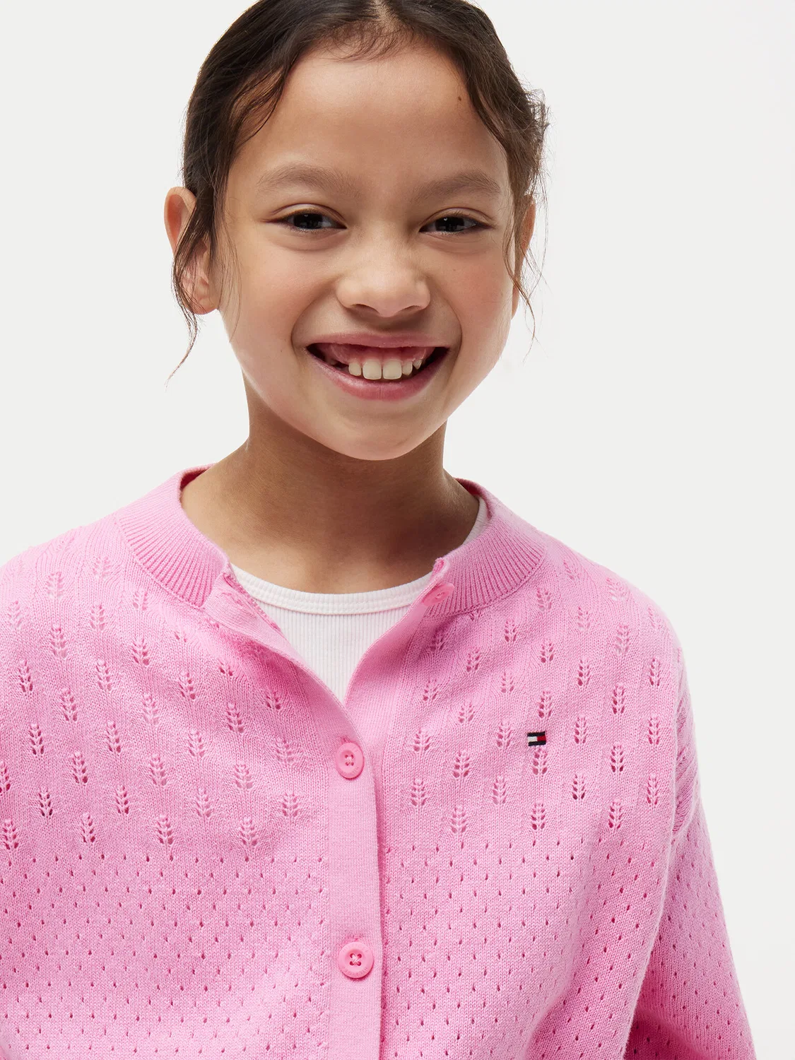 Кардиган свободного кроя для девочки Pointelle Tommy Hilfiger, светло-розовый — фото 4