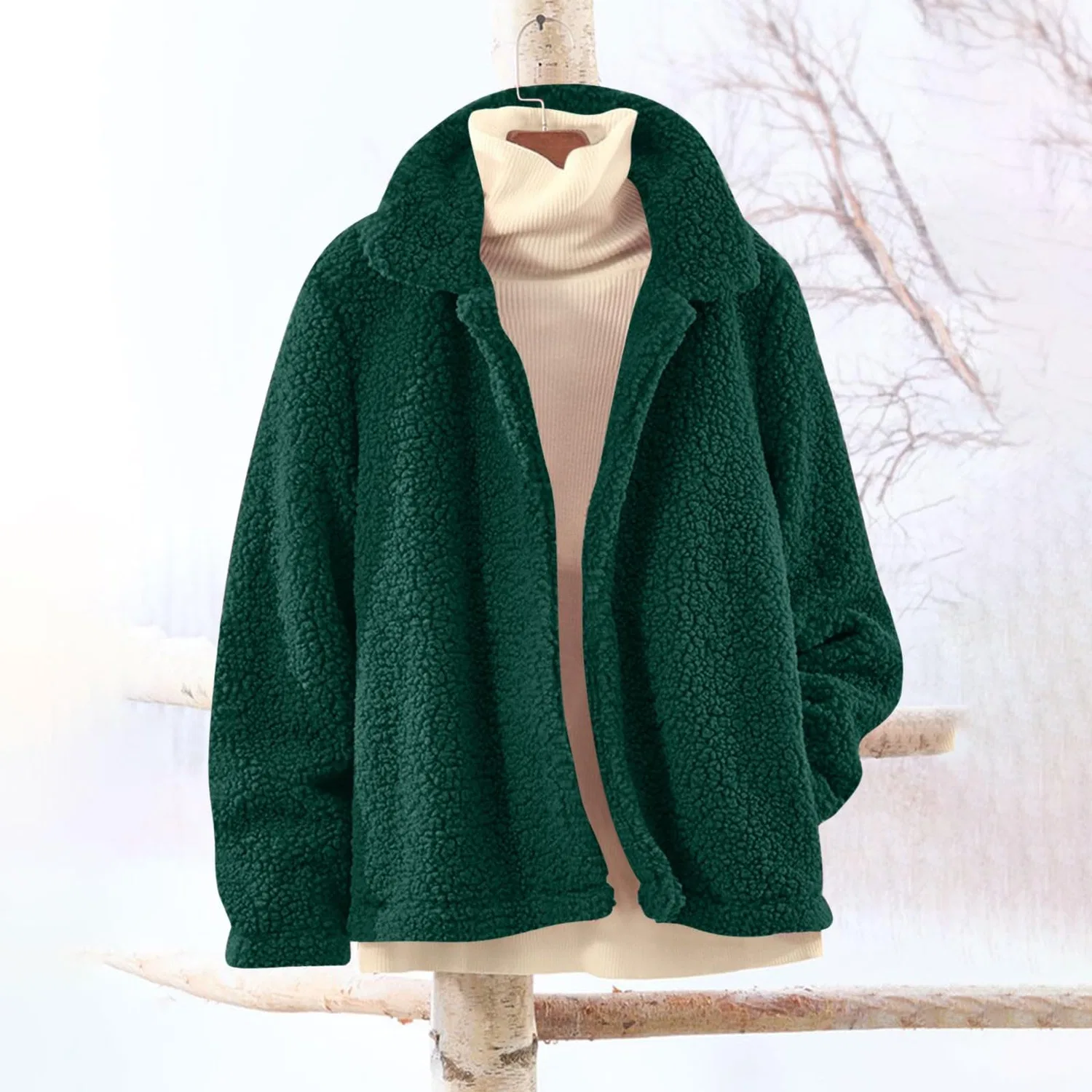 Женская куртка из флиса с воротником-стойкой, без застежки, модель Teddy, бренд, Verde — фото 3