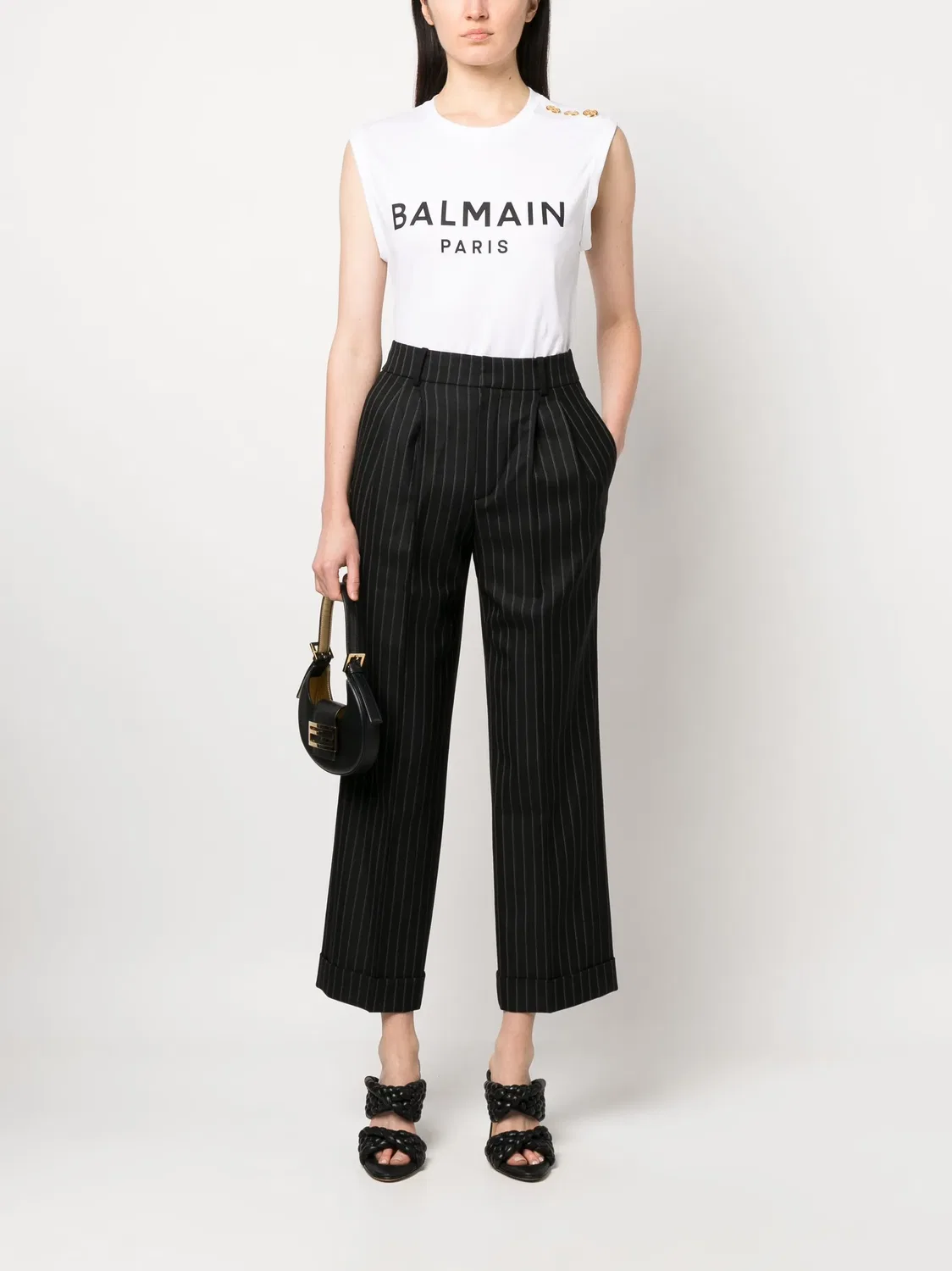 Balmain Майка с логотипом белая — фото 3