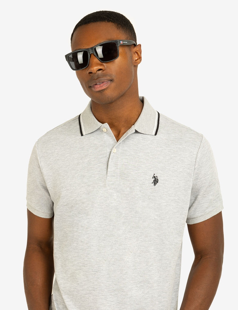 Футболка поло U.S. Polo Assn. Slim Fit Tipped Interlock, светло-серый — фото 4