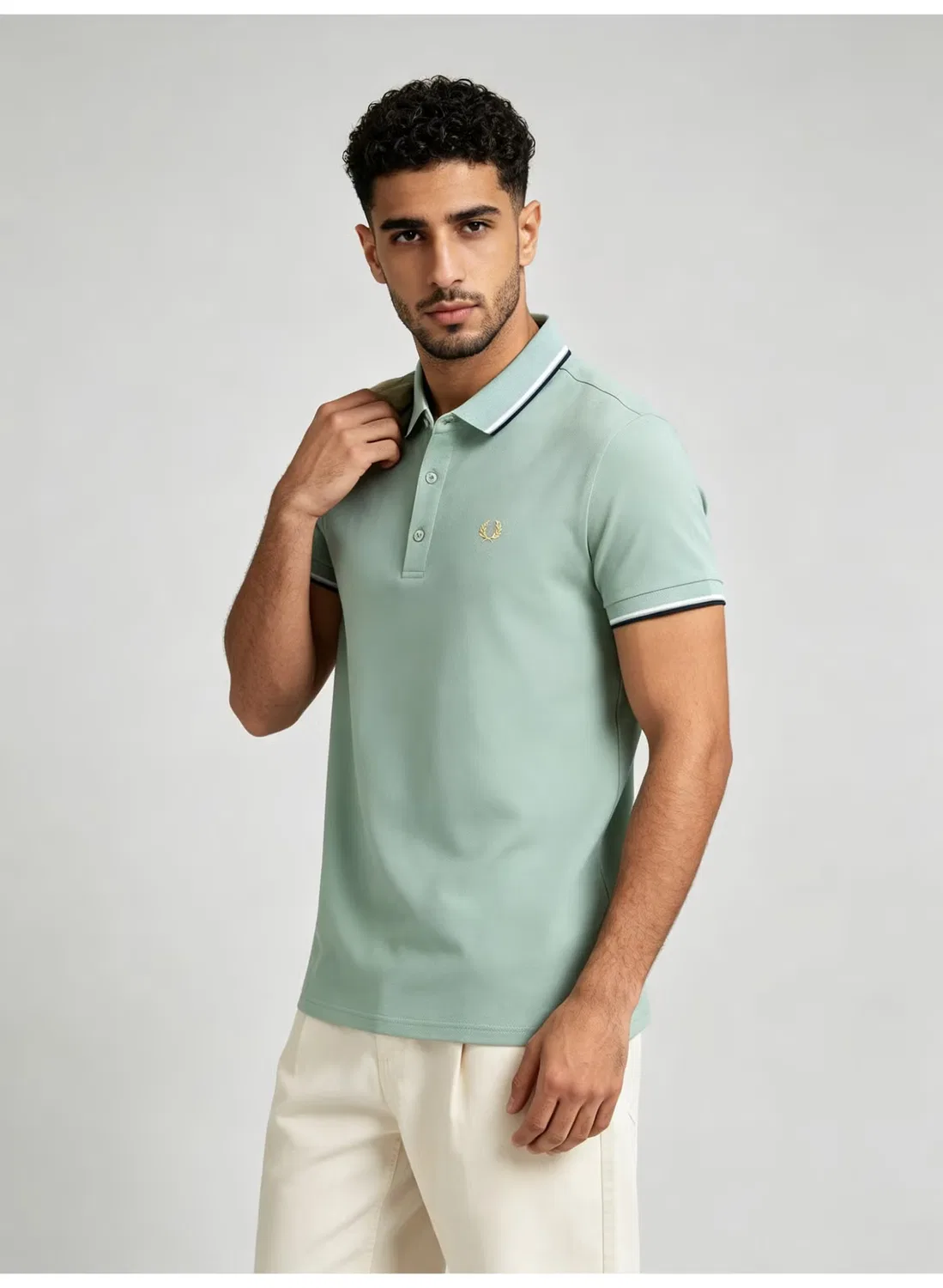 Поло с контрастными полосками, короткий рукав, Fred Perry, зеленый