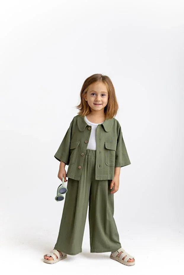 Детская куртка для девочек хлопковая с коротким рукавом Oliven The Kid, Khaki