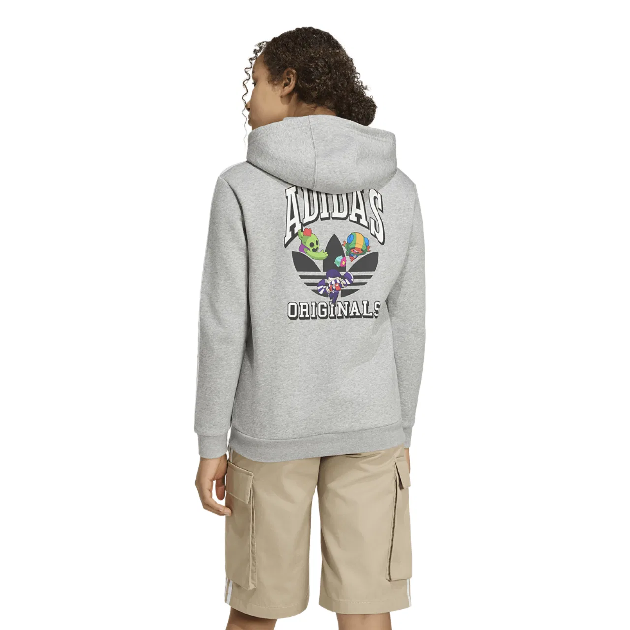 Детский худи с принтом Brawl Stars, свободный крой, adidas, Medium Grey Heather/White — фото 2