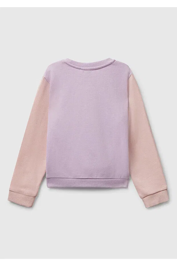 Детские свитшот для девочек с принтом United Colors Of Benetton, Lilac-Fuchsia-Beige — фото 2