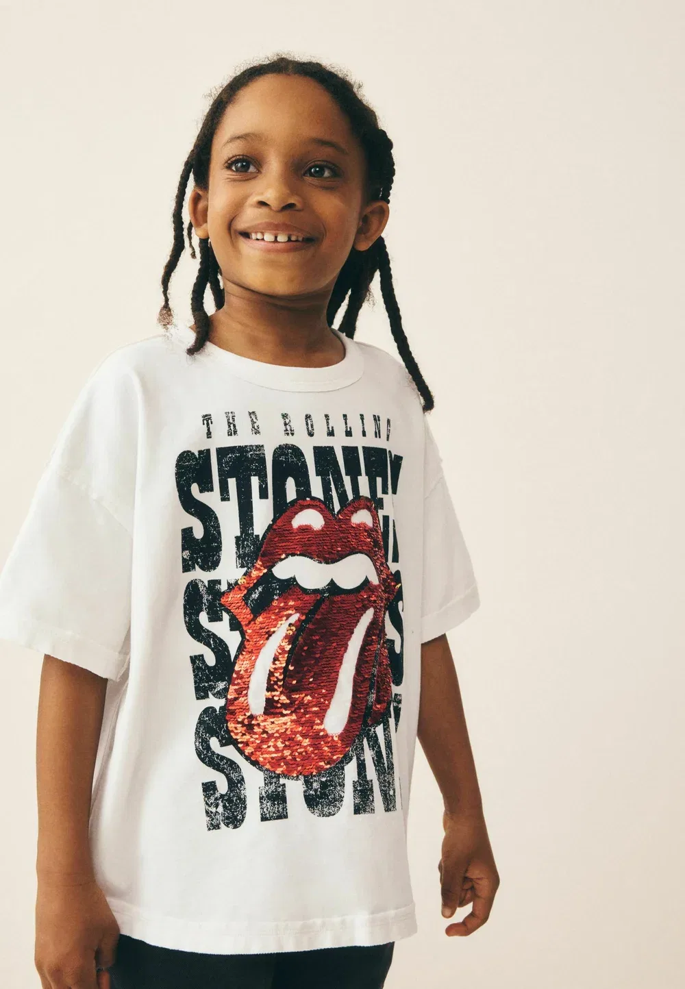 Футболка Rolling Stones свободного кроя с принтом Next, Ecru Sequin — фото 2