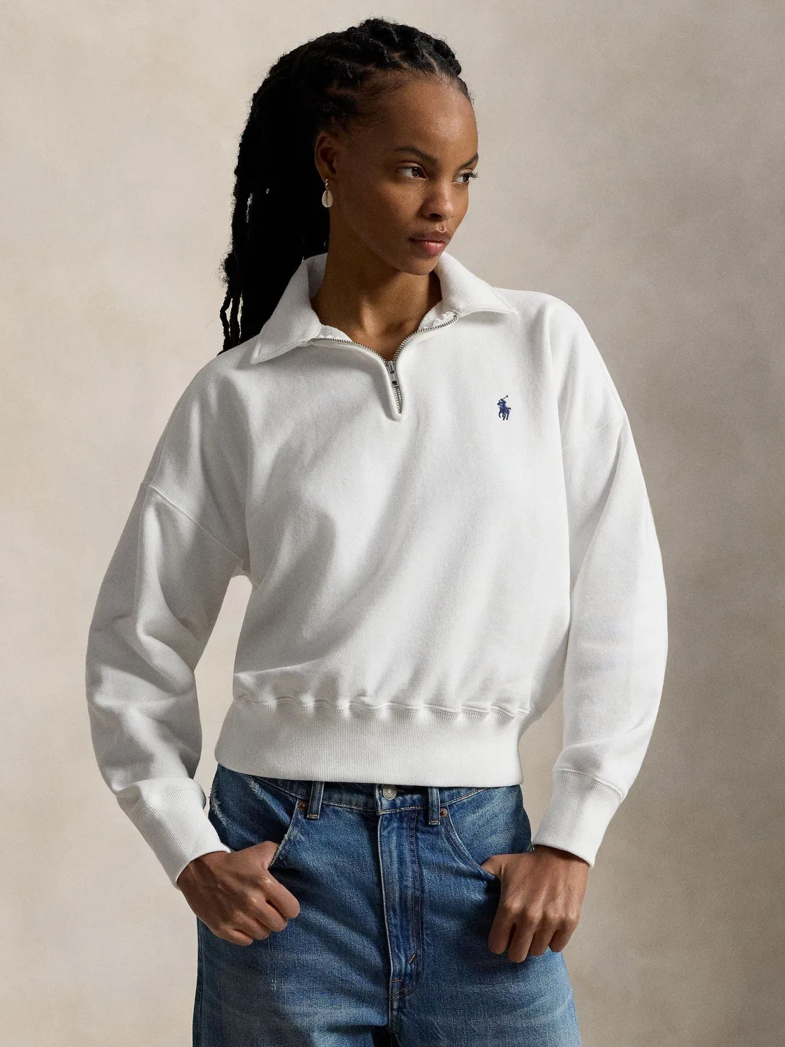 Свитшот с полузастежкой-молнией Polo Ralph Lauren, белый
