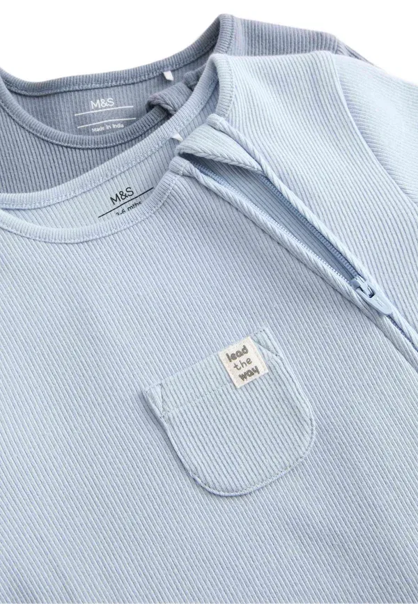 Комплект из 3 пижам, хлопок с эластаном, Sleep Suit, Marks & Spencer, синий — фото 2