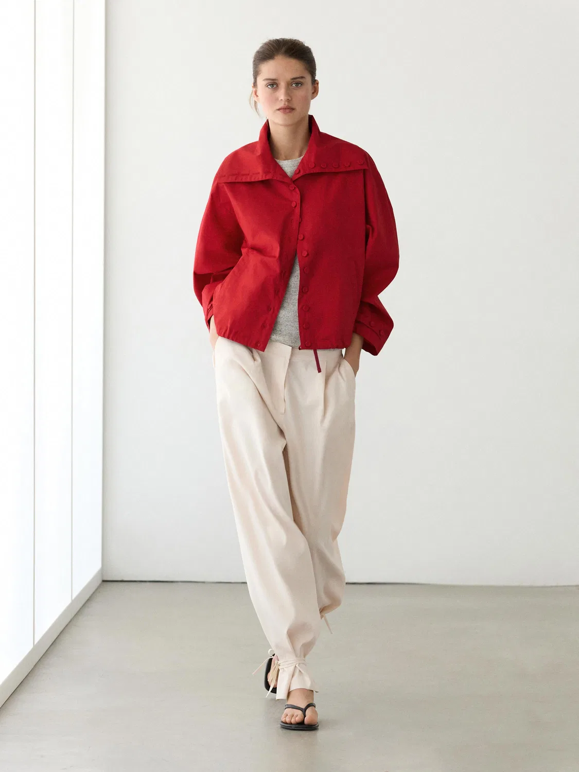 Легкая хлопковая куртка с пуговицами Massimo Dutti, ярко-красный