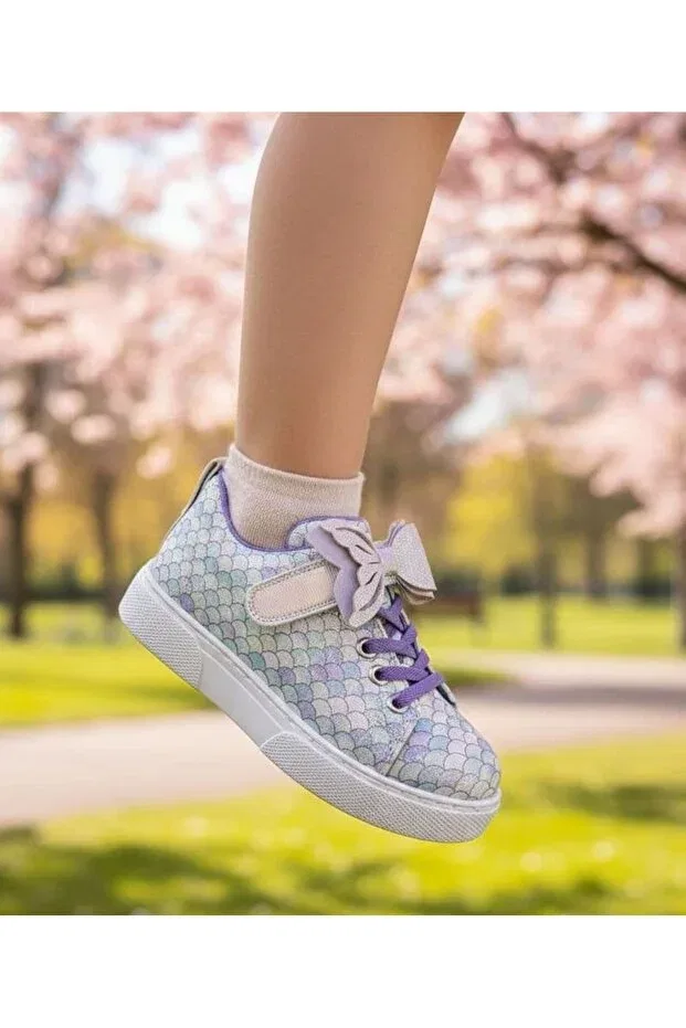 Детские повседневные туфли для девочек на шнуровке Surpie Shoes, Lila — фото 4