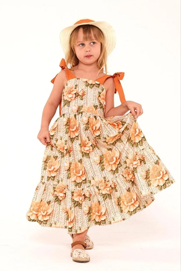 Детское платье для девочек хлопковое Peach garden hat dress Wind Baby, Orange