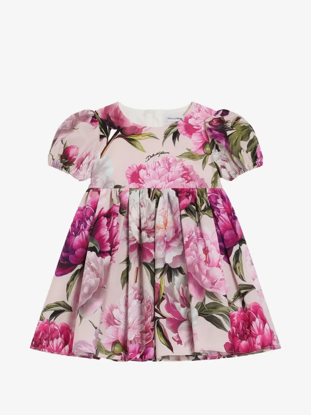 Платье из поплина с пионовым принтом Dolce & Gabbana Kids, розовый