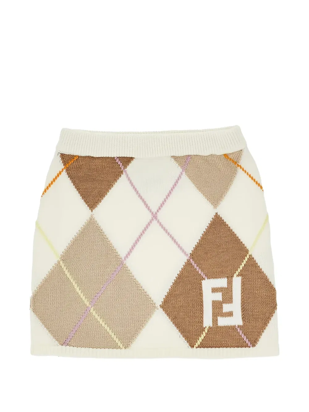 Мини-юбка из аргайловой вязки с интарсией FF Fendi Kids, бежевый