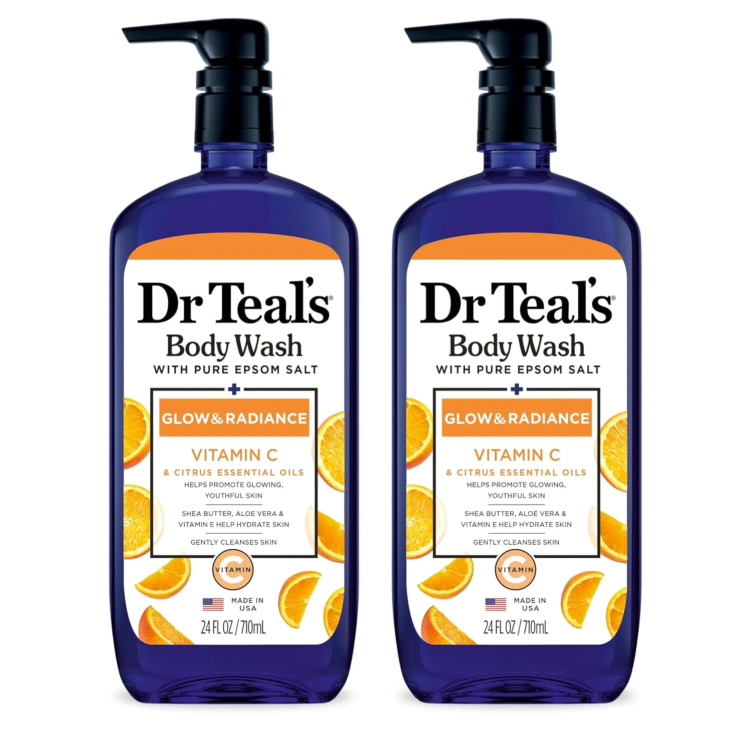 Гель для душа Vitamin C & Citrus Essential Oils, Dr Teal's, набор 2 шт, 1420 мл