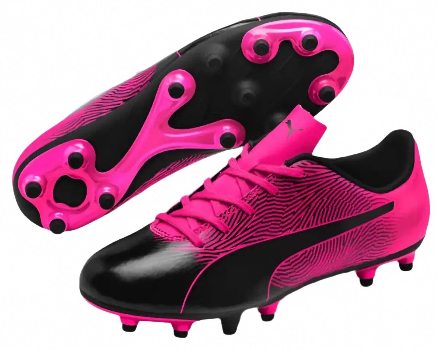 Детские футбольные бутсы для девочек для твердого грунта Spirit II FG Jr Puma, Black-Knockout Pink — фото 2