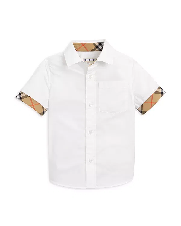 Детская рубашка-поло с коротким рукавом Owen Check Trim Cotton Shirt Burberry, белый