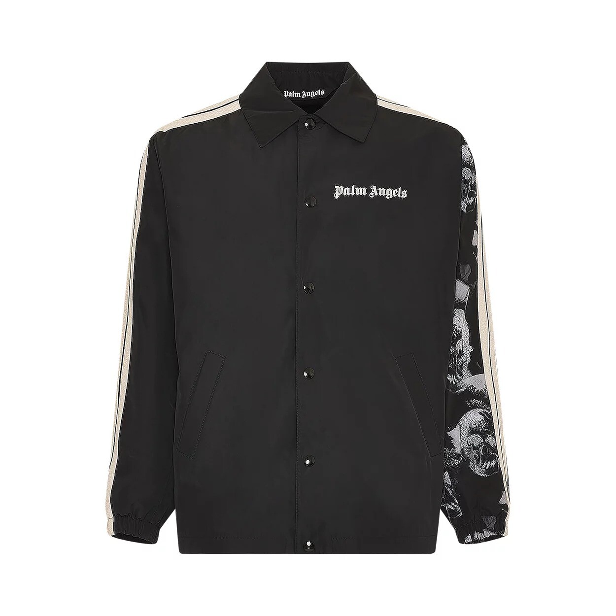 

Куртка-рубашка Palm Angels Skull Sleeve Print Coach Shirt, белый/черный