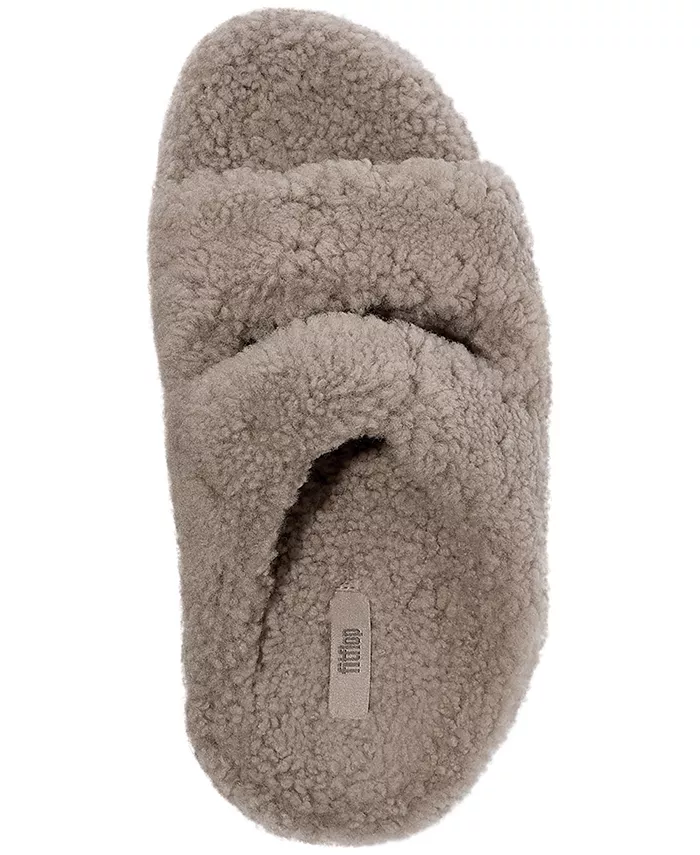 Женские шлепанцы Shuv Curly с искусственным мехом и клиновидной подошвой Fitflop, загар/бежевый — фото 3