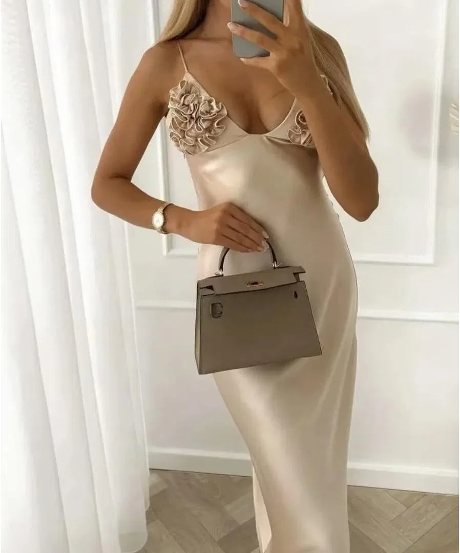 Женское платье-футляр с 3D цветами и шнуровкой на спине, Beige — фото 2