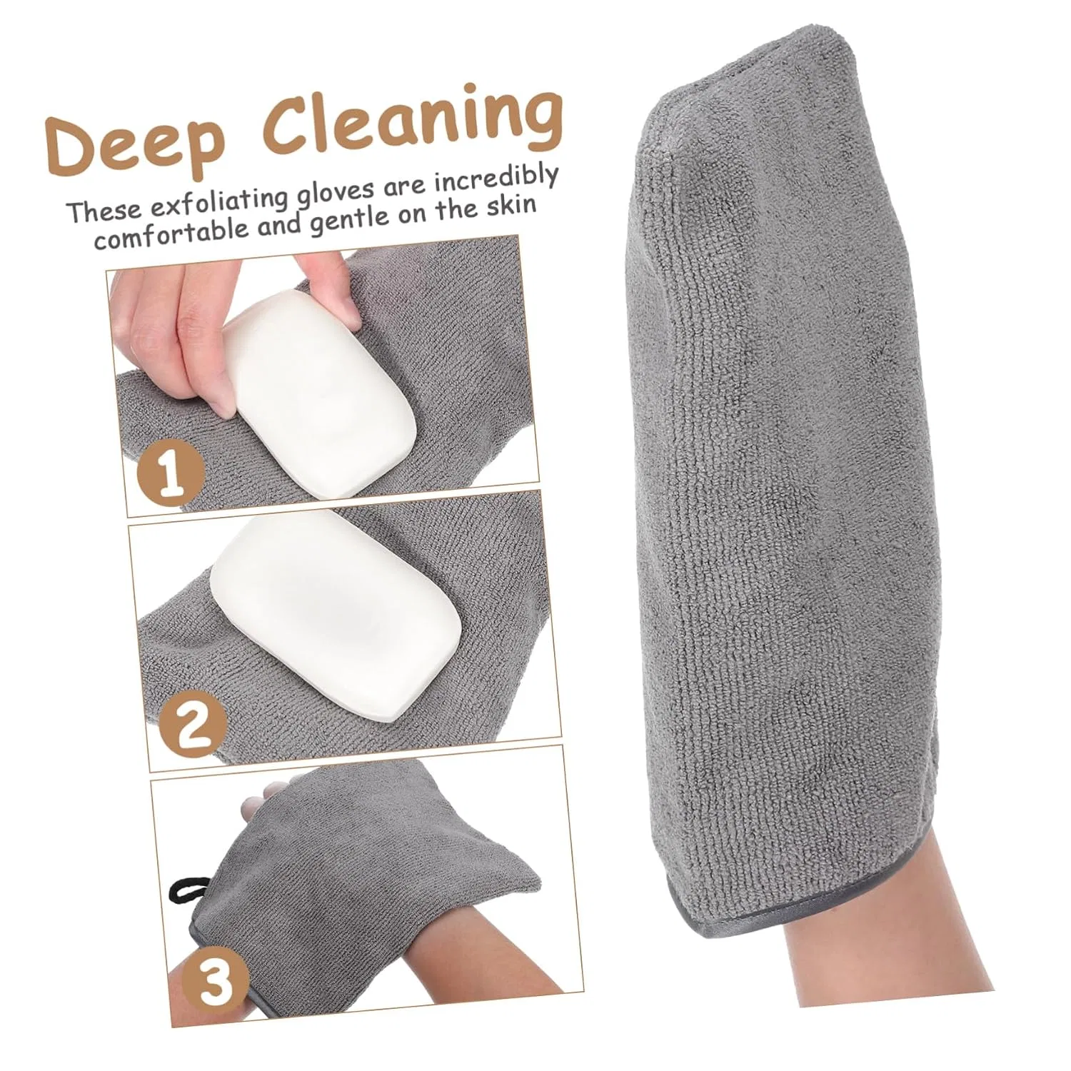 6-Piece Exfoliating Gloves LIFKOME, 21x15x0.5 см, Black, White, Grey — фото 3