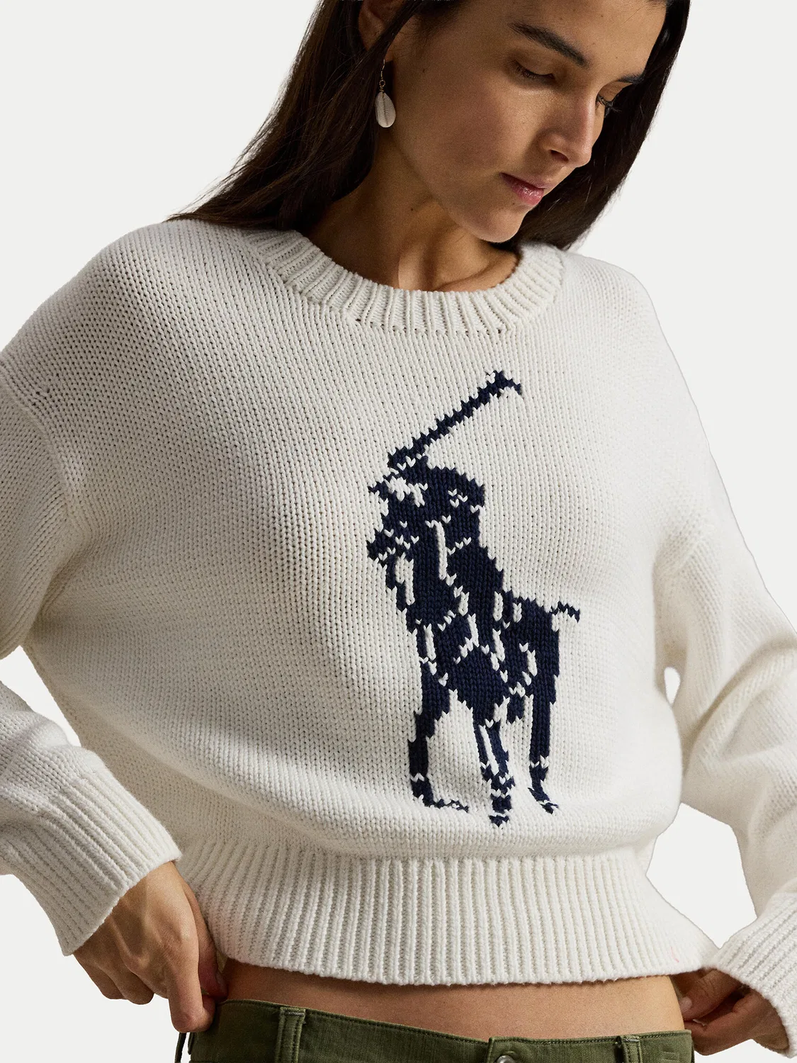 Женский пуловер свободного кроя Polo Ralph Lauren, белый — фото 4