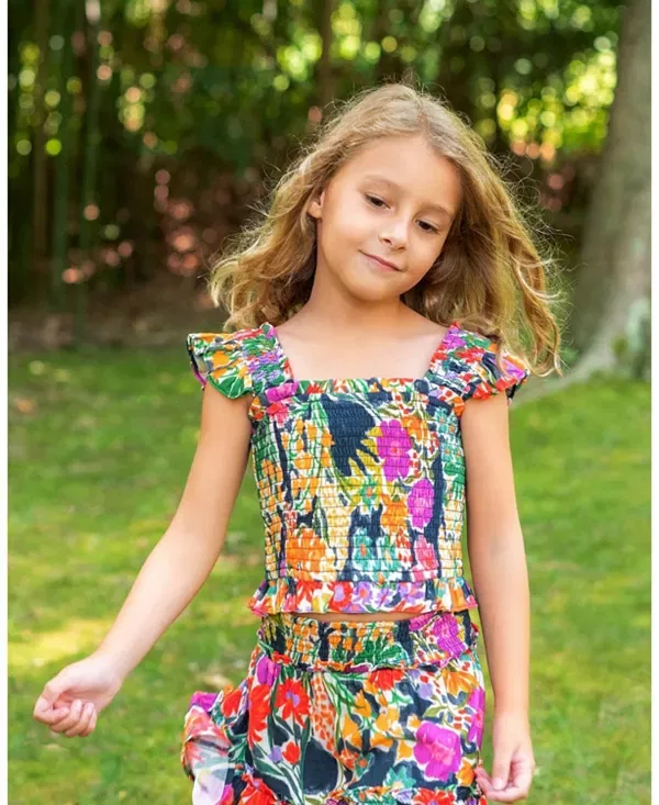 Детский комплект для девочек с принтом Kayla Smocked Top and Skirt Set Change Of Scenery, Gardenia — фото 4