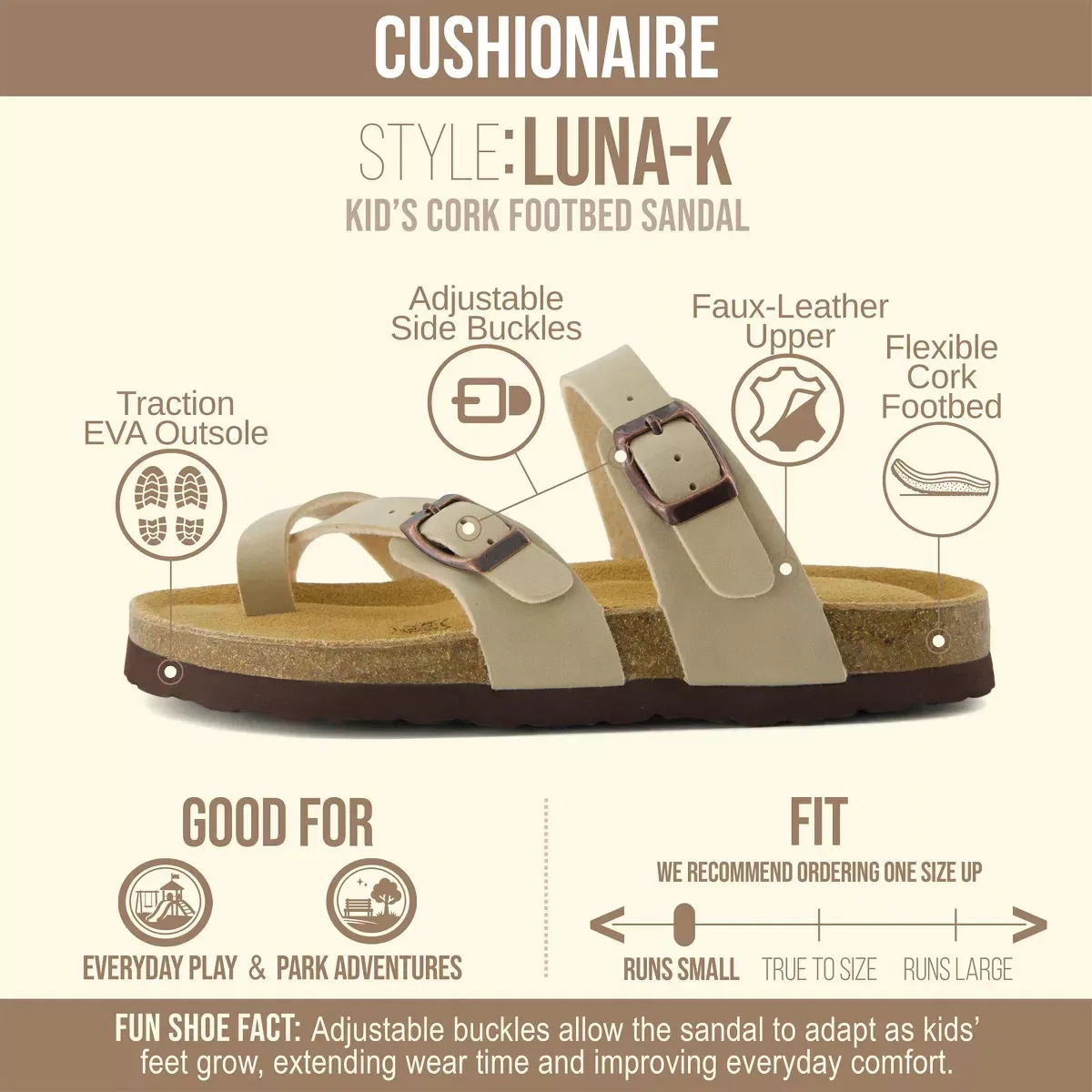 Детские сандалии с пробковой стелькой Luna JR CUSHIONAIRE, Stone Nubuck — фото 2