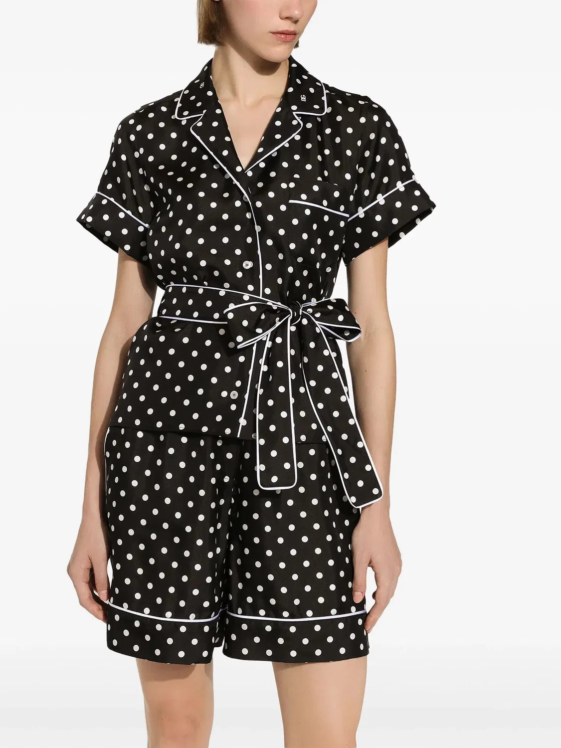 Dolce & Gabbana Шорты шелковые в горох, черные — фото 4