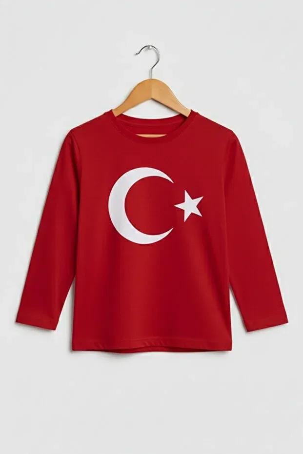 Детская футболка с принтом Crescent Star Turkish Flag Cotton 23 April Dmb Boys & Girls, Red — фото 3
