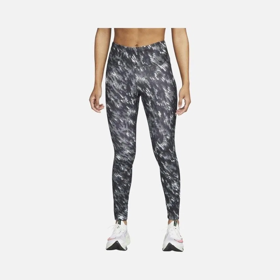 Спортивные леггинсы с принтом Nike Dri-Fit Epic Fast Mid-Rise Printed Running, Черно-серый