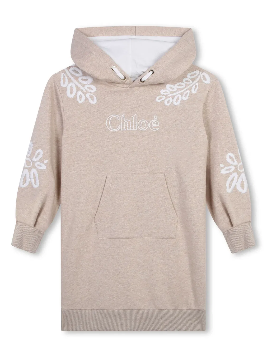 Платье с капюшоном и цветочной вышивкой Chloé, нейтральные