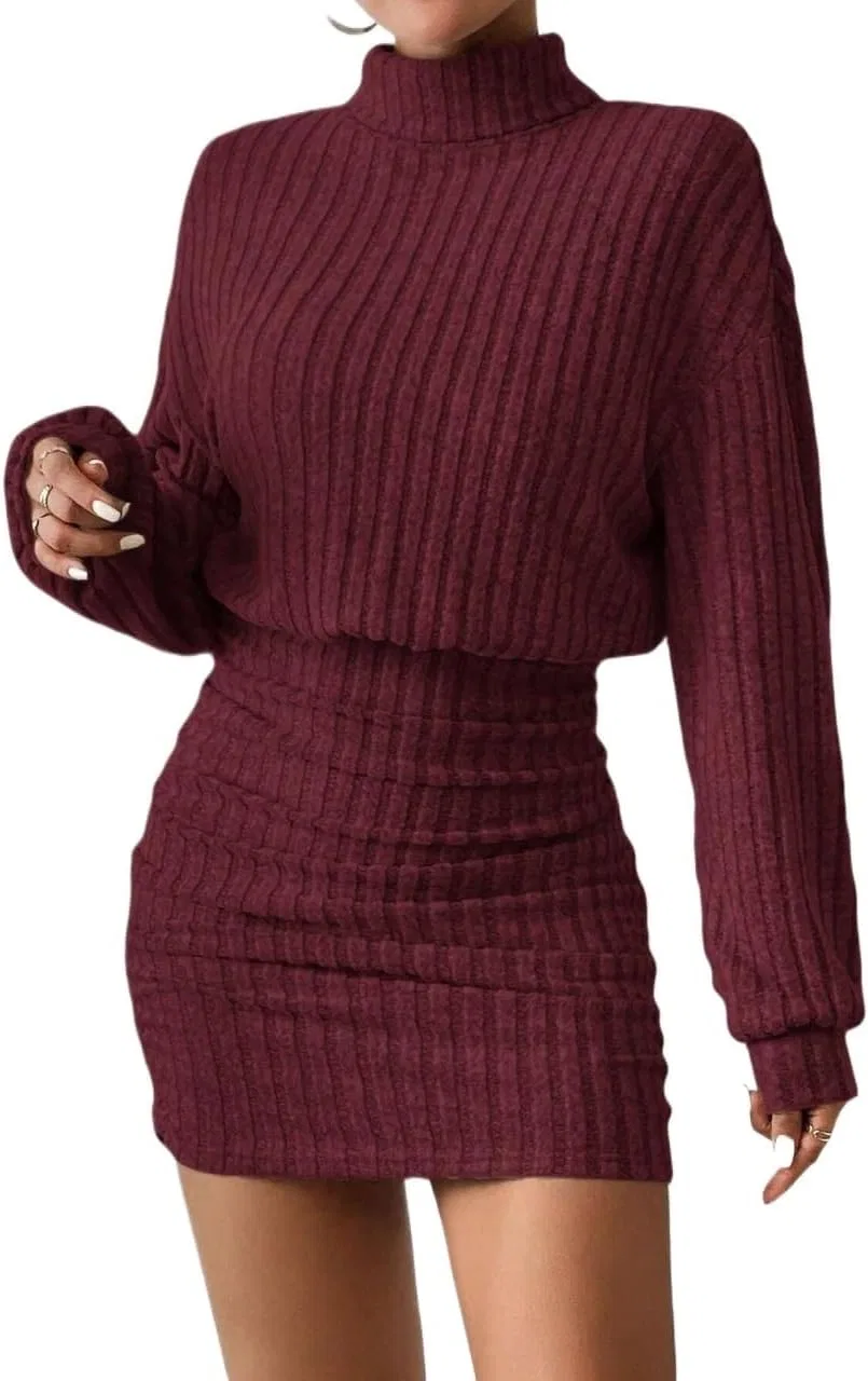 Женское платье-водолазка с драпировкой Bodycon, Burgundy