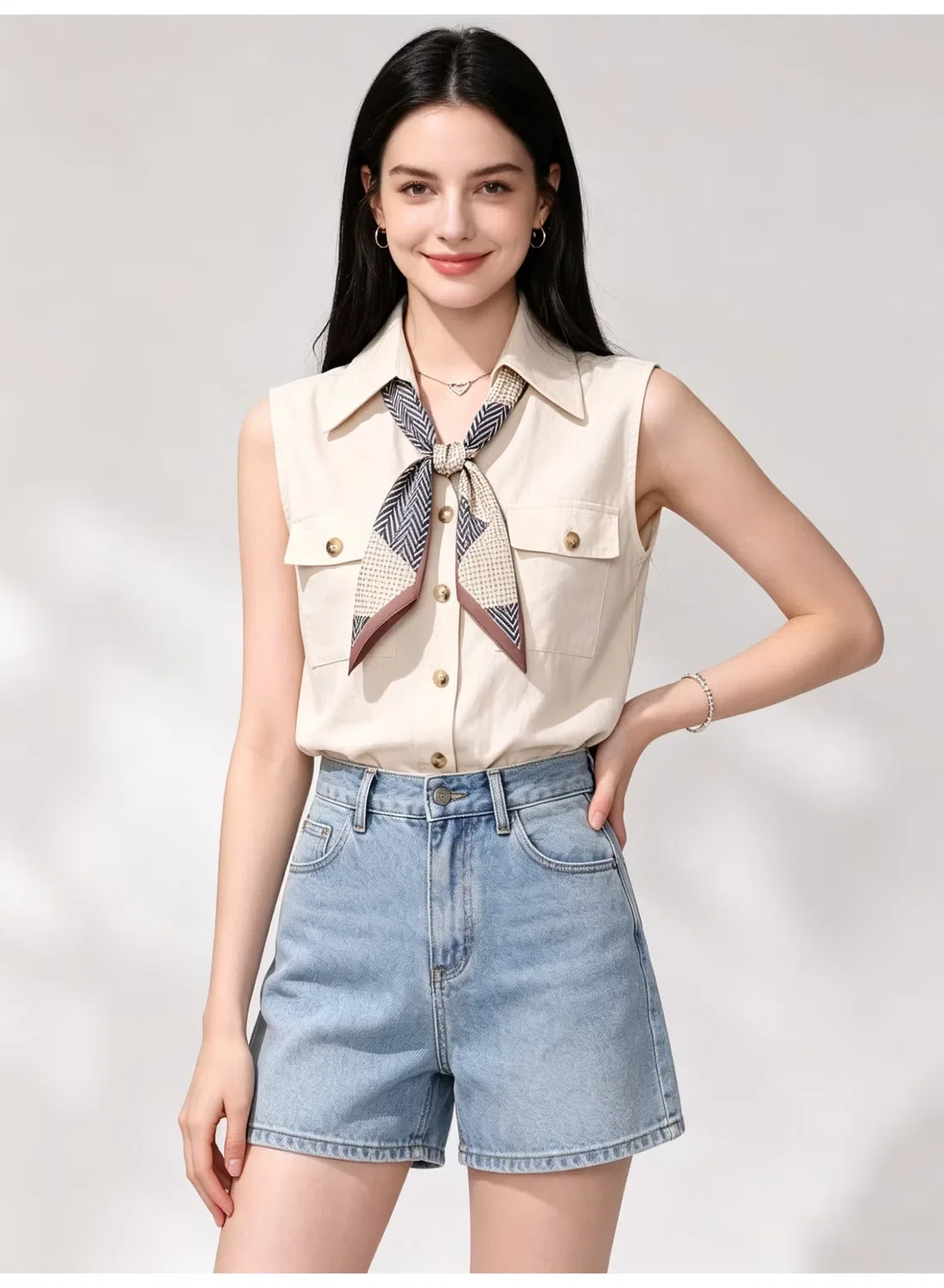 Блузка без рукавов с декоративным шарфом Zara, бежевый